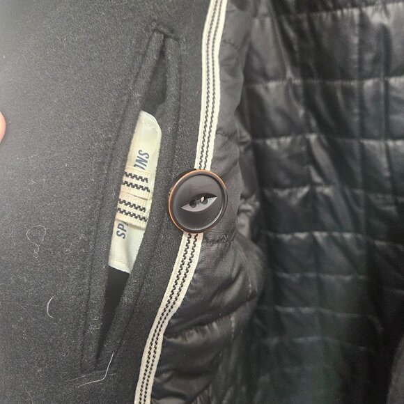 7 Diamonds Peacoat Jacket Coat Men Small Black Wool Blend Lined Double-Breasted - Picture 5 of 12